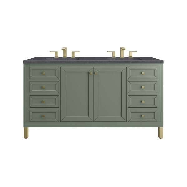 James Martin Vanities Chicago 60 in. Double Vanity, Smokey Celadon, w/ 3 CM Charcoal Soapstone Silestone Top 503-V60D-SC-3CSP - main