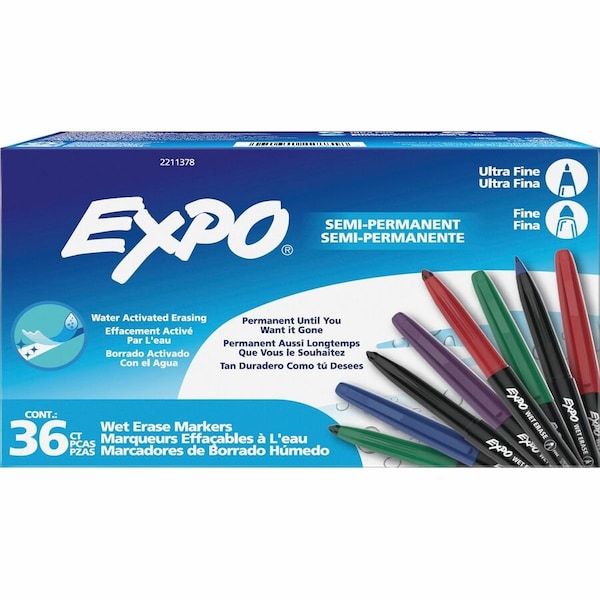 Expo Vis-a-Vis Wet Erase Markers, Fine & Ultra Fine Point, 5 Assorted Colors, 36PK 2211378 - main