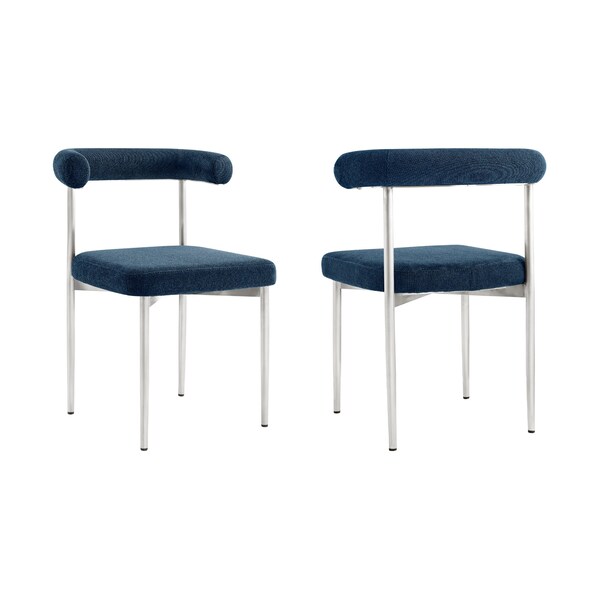 Armen Living Shannon Dining Chair with Brushed Stainless Steel and Blue Fabric - Set of 2 LCSNSIBSBLU - main