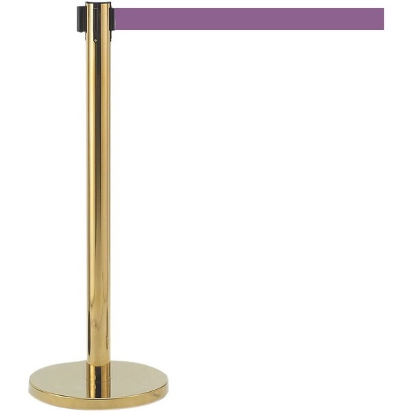 Aarco Retractable Belt Barrier, Brass Finish/Purple Belt, 7 ft Length, Brass HB-7PU - main