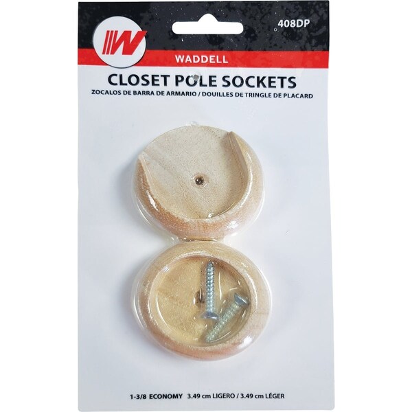 Waddell it 1-3/8'' Wood Closet Rod Socket Natural, 2PK 408DI - main