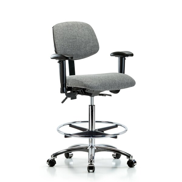 Blue Ridge Ergonomics High Bench Chair Chair, Fab, Hi Ben, Chr Tilt AA CF Cast, Gry, Adjustable Arms, 26" to 35-1/2" Height BR-FHBCH-CR-T1-A1-CF-CC-F44 - main