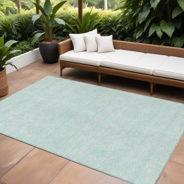 Homeroots 8' X 10' Aqua And Ivory Geometric Washable Indoor Outdoor Area Rug 602410 - main