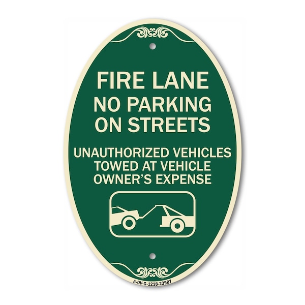 Signmission Fire Lanes No Parking on Streets Unauthorized, 12 In X 18 In Architectural, Heavy Gauge Aluminum A-OV-G-1218-23987 - main