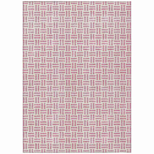Homeroots 10' X 14' Pink And Ivory Geometric Washable Indoor Outdoor Area Rug 614772 - main