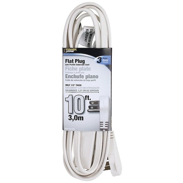 Powerzone SPT-2 Extension Cord, 16 AWG, Indoor, 16/3, 3 Outlets, 1-15R, White, 1-15P, 10 ft OR930610 - main
