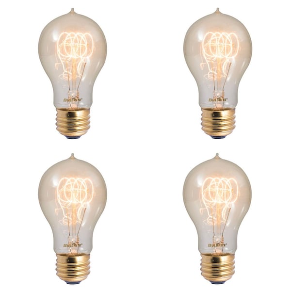 Bulbrite 60W Dimmable Antique A19 Incandescent Light Bulbs, Medium E26 Base, 2200K, 4PK 861167 - main