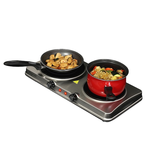 Megachef Electric Portable Heavy Duty Lightweight Dual Infrared Burner Cooktop Buffet Range in Steel MC-6206A - main