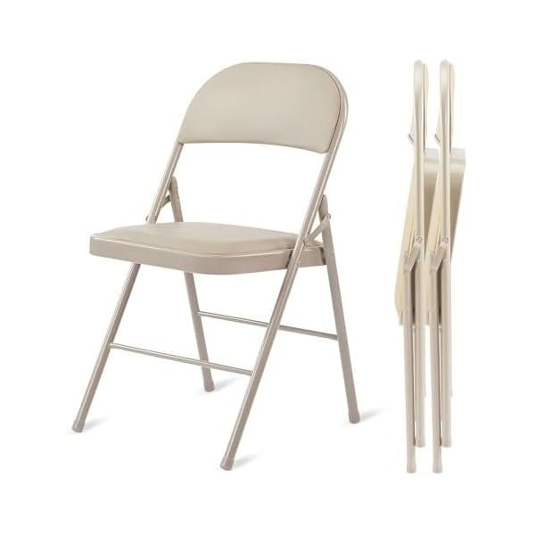 Simple Deluxe YSSOA Folding Chairs with Padded Vinyl Cushion Seats and Durable Metal Frame, Vinyl Kahki, 2PK 3A88FNCHARFOLDTANX2 - main