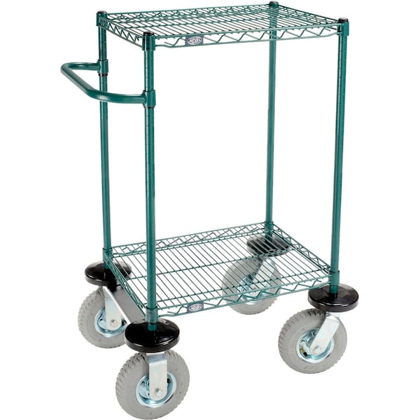 Global Industrial Nexel, 2 Shelf, Push Cart, Poly-Green, 24"W x 18"D x 43"H, Pneumatic Casters, 2 Swivel, 2 Rigid B3055396 - main