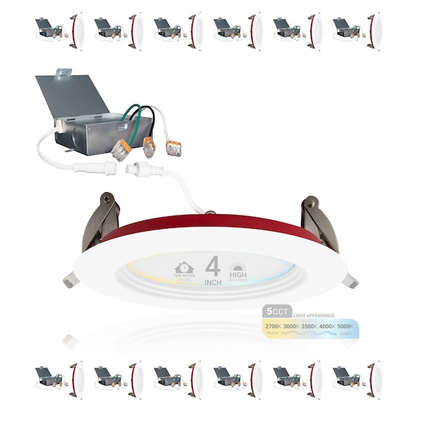 Nuwatt 4 Inch 2 Hour Baffle Trim Fire Rated Recessed Lighting Canless LED Lights 2700K-5000K, 900LM, 12PK NW-PB-DL-4-12W-5CT-FR-WH-12P - main