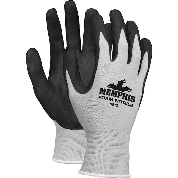 Mcr Safety Coated Gloves, Foam Nitrile, Foam, Palm, 3 Abrasion Level, Gray, L (9) 1 PR 9673L - main