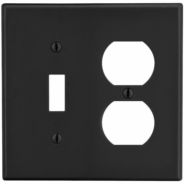 Hubbell Wiring Device-Kellems Duplex Receptacle Wall Plate, Number of Gangs: 2 Plastic, Satin Finish, Black P18BK - main