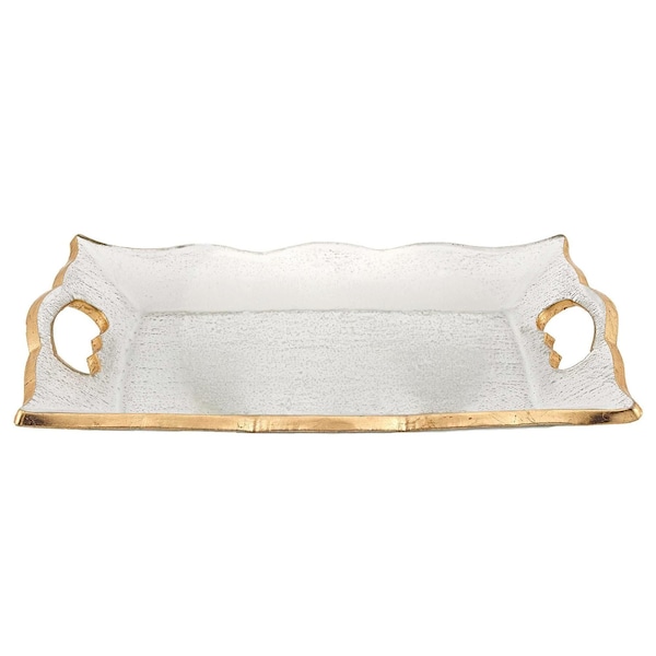 Homeroots 11in Clear And Gold Seeded Glass Serving Tray With Handles 375752 - main