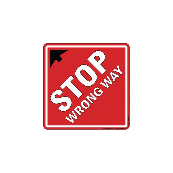 Signmission Stop Wrong Way Non-Slip Floor Graphic, 7in Vinyl Decal, 7" x 7", FD-2-X-7-99974 FD-2-X-7-99974 - main