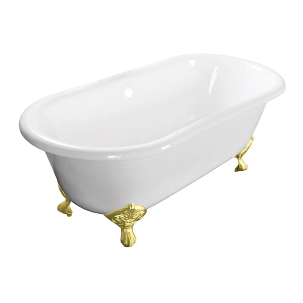 Kingston Brass 60" Cast Iron Oval Double Ended Clawfoot Tub, No Faucet Drillings, White/Polished Brass VCTND603017NB2 - main