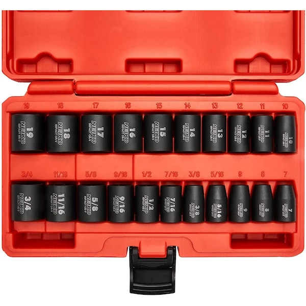 Neiko 0.375 in Dr. Impact Socket Set, SAE and Metric, Shallow 02432A - main