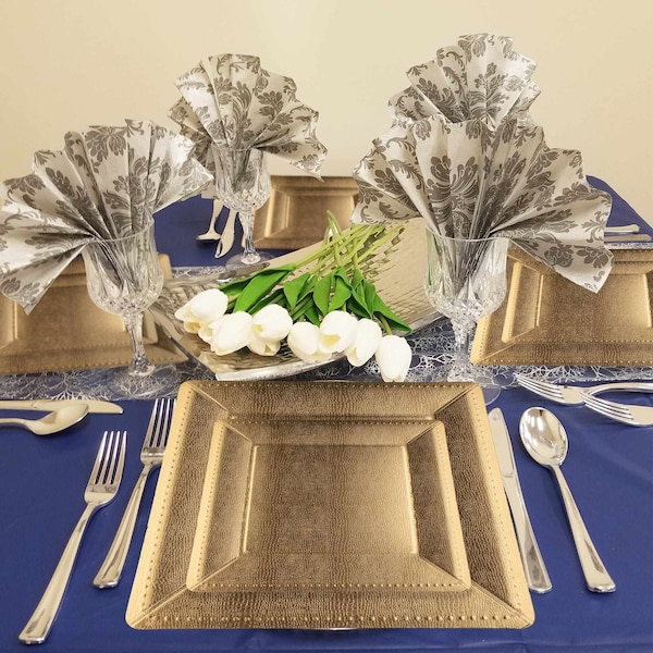 Smarty Had A Party 13" Gold Square Edge Beaded Disposable Paper Charger Plates (120 Plates), 120PK 2690-SG-CASE - main