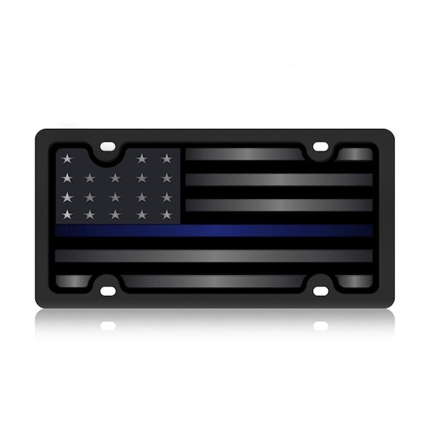 Overtime Carbon Steel License Plate - Blacked Out USA Flag, Matte Black with Black Mirror Stars OV1111147 - main
