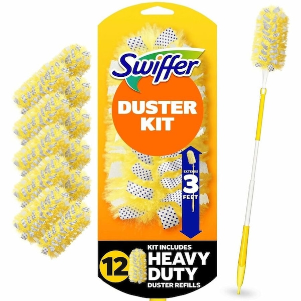 Swiffer Heavy Duty Duster Starter Kit, 3 ft, 1 Handle with 12 Duster Refills 77300 - main