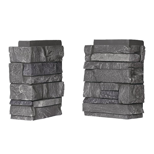 Durakwik Stone Siding Corner, 13 in L, 10 in W, 4 in Thick, Interlocking Edge, Ledgestone Profile, Volcano Ash, 4PK 308VAC - main