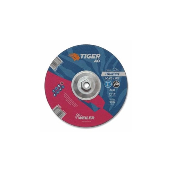Weiler Tiger Grinding Wheel, 9 in dia x 1/4 in Thick x 5/8 in-11 Arbor, 24 Grit, Aluminum Oxide, Type, 10PK 804-68377 - main