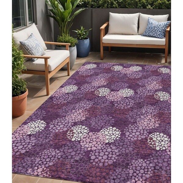 Homeroots 5' X 8' Eggplant Lavender And Ivory Polka Dot Washable Indoor Outdoor Area Rug 594227 - main