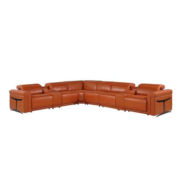 Homeroots Camel Italian Leather Modular L Shaped Eight Piece Corner Sectional With Console 534862 - main