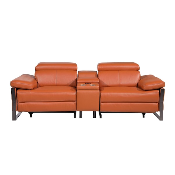 Homeroots 90in Orange and Black Italian Leather Power Reclining Loveseat With Storage 720563 - main