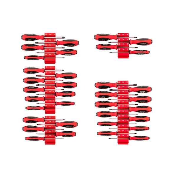 Tekton Phillips, Slotted, Torx, Square Screwdriver Set w/Red Modular Organizers-4in Shanks (35pc) DWZ90125 - main