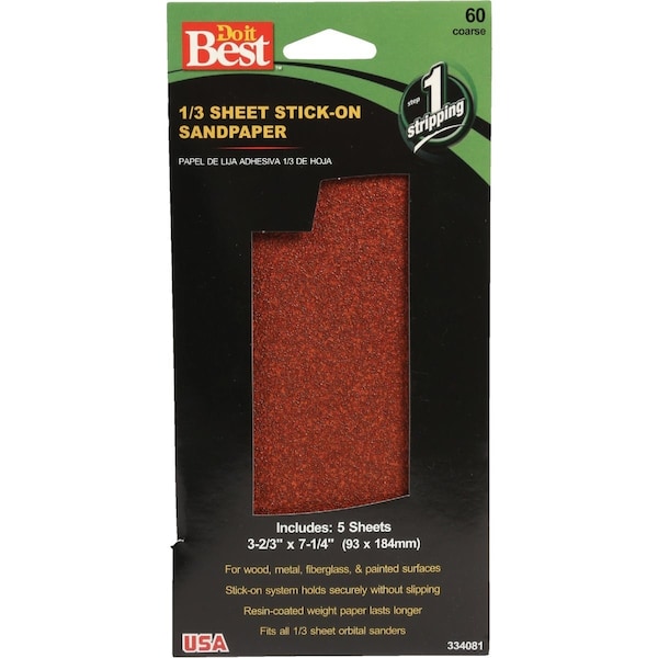 Do It Best 60 Grit 1/3 Stick-On Sheet Power Sanding Sheet, 5PK 334081GA - main