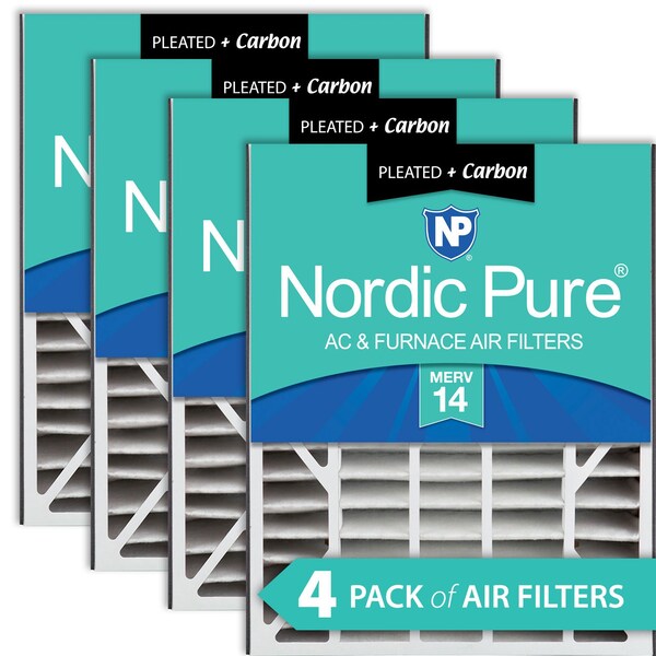 Nordic Pure 20x25x5 Plus Carbon Pleated Air Filter, High Capacity, MERV 14, 4 PK 20x25x5ABM14+C-4 - main