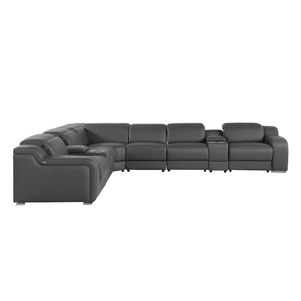 Homeroots Gray Italian Leather Power Reclining Curved Eight Piece Corner Sectional With Console 544986 - main
