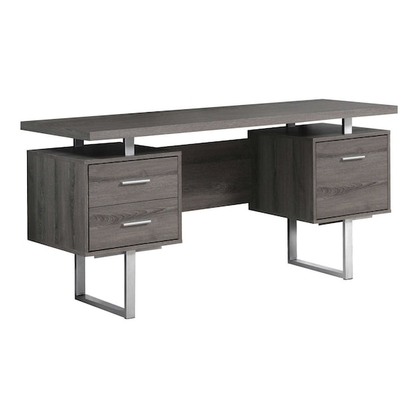 Homeroots 60" Taupe and Silver Computer Desk With Three Drawers 333368 - main