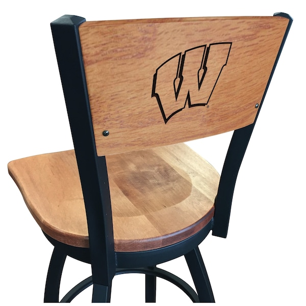 Holland Bar Stool Co 30" Blk Wrinkle Wisconsin "W" Swivel Bar Stool, Laser Engraved Back L03830BWMedMplAWisc-WMedMpl - main