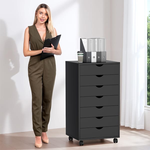 Simple Deluxe 7 Drawer Chest, Home Office File Cabinets Wooden, Dressers Storage Cabinet, Small Drawers Wood Orga 3A88CHEST7C01BLK - main