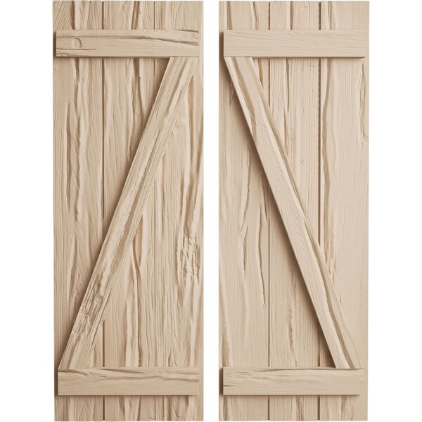Ekena Millwork Rustic Three Board Joined Board-n-Batten Riverwood Faux Wood Shutters w/Z-Board, 16 1/2W x 50H, PR SHUBJZ16X50RWPR - main