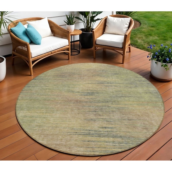 Homeroots 8' Artichoke Green Fern Green And Gold Round Abstract Washable Indoor Outdoor Area Rug 587190 - main