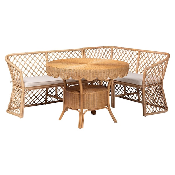 Bali & Pari Frayne Bohemian Light Honey Rattan 3-Piece Dining Nook Set 258-14178-14179-14188-ZORO - main