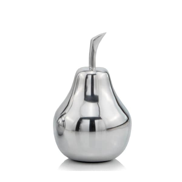 Homeroots 7" Silver Buffed Aluminum Decorative Pear Tabletop Sculpture 354681 - main