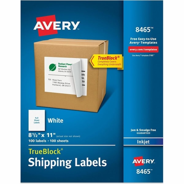 Avery Shipping Labels With TrueBlock Technology, 8-1/2"W x 11"H, 100 Labels/Box 8465 - main