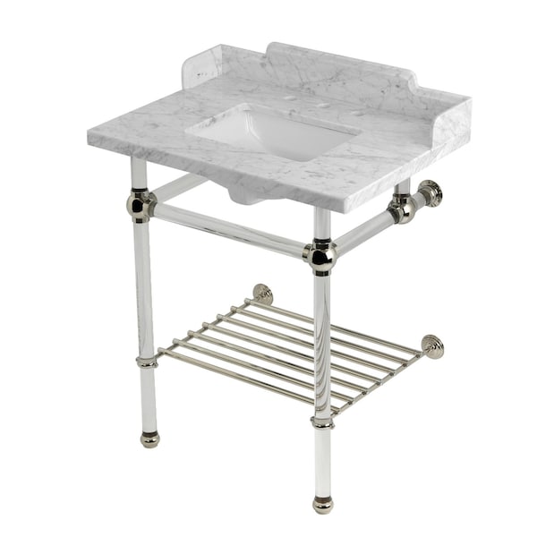 Kingston Brass 30-Inch Carrara Marble Console Sink with Acrylic Legs and Shelf, 8-Inch, 3-Hole LMS30MASQB6 - main