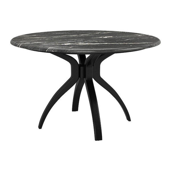Homeroots 50" Black Faux Marble and Steel Pedestal Base Round Top Dining Table 557694 - main
