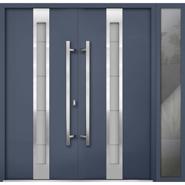Vdomdoors Steel Double Doors Deux 1717 Gray Graphite Sidelight Exterior Window Stainless Inserts Single Moder DEUX1717DEXD-GRE-RH-W72+14 x H80 - main