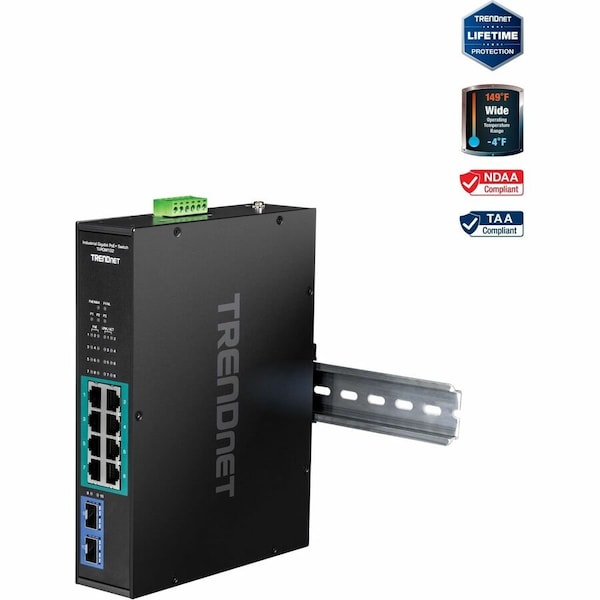 Trendnet 10-port Industrial Gigabit PoE+ DIN-Rail Switch -20 65 C -4 149 F TI-PGM102 - main