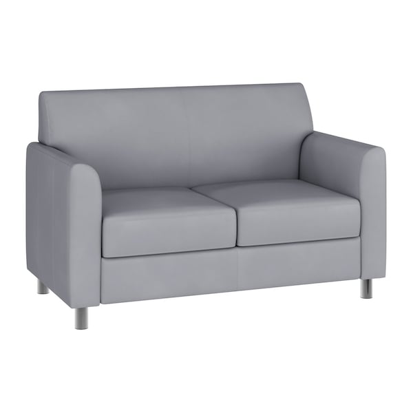 Flash Furniture HERCULES Diplomat Gray LeatherSoft Loveseat with Clean Line-Stitched Frame and Chrome Legs BT-827-2-GY-CHR-GG - main