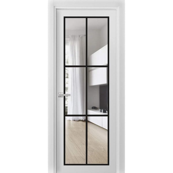 Sartodoors Solid French Door Clear Glass, Lucia 2366 White Silk and Aluminum Strips, Single Regular Panel Fra LUCIA2366ID-WS-30 x 96-Butterfly - main