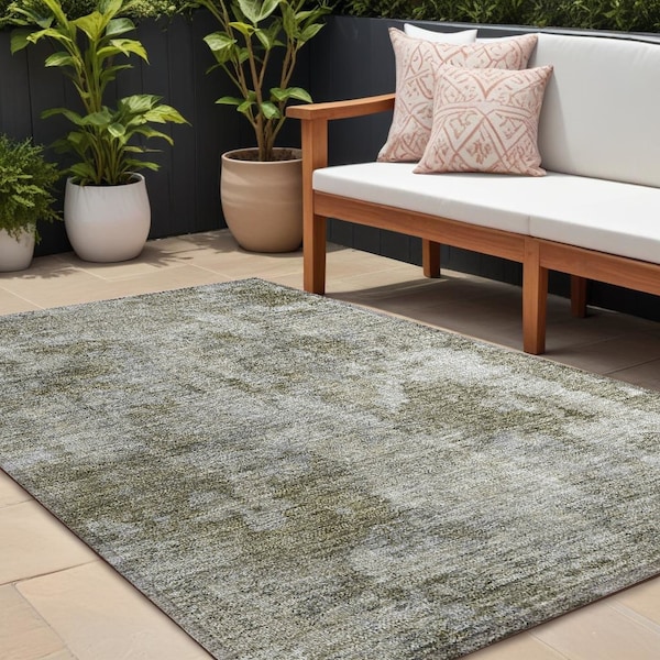 Homeroots 8' X 10' Green Abstract Washable Indoor Outdoor Area Rug 564230 - main