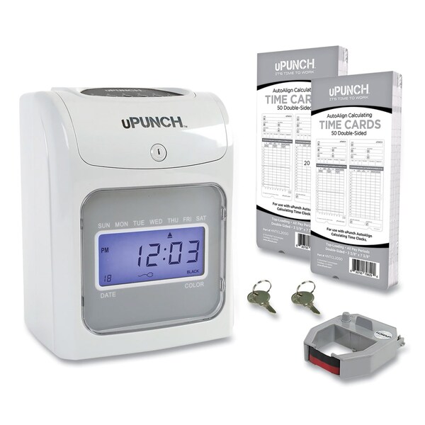 Upunch HN2500 Electronic Calculating Time Clock Bundle, LCD Display, Beige/Gray HN2500 - main