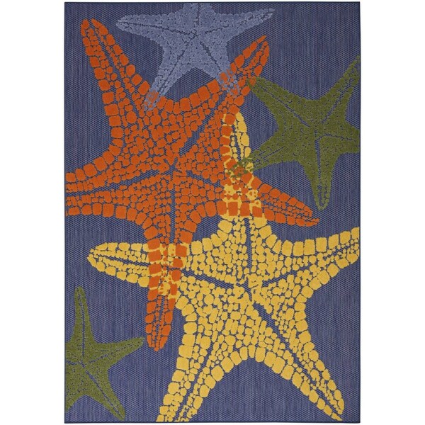 Homeroots 5' X 8' Blue Yellow And Orange Starfish Indoor Outdoor Area Rug 546874 - main